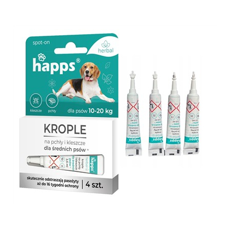 HAPPS HERBAL krople na pchły kleszcze10-20kg 4x2,5